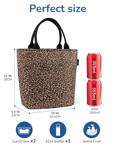 Aosbos Lunch Tote Bag, Insulated Lunch Box for Women, Leakproof Lunch Cooler Purse for Work, Deep Amber Leopard - color: Amber Leopard