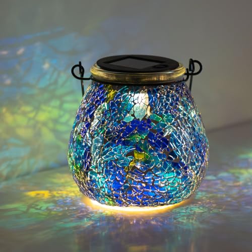 Stargarden Mosaic Solar Lantern ,Outdoor Hanging Waterproof Mosaic Light Solar Table Lamp for Garden ,Patio,Yard Decor (Blue ) - color: Blue Starryfill