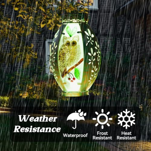 Starsoul Owl Outdoor Solar Lantern Waterproof Metal & Stained Glass Owl Lamp Lights for Yard Patio Garden Tabletop Pathway Decor Gifts for Woman - color: Owl