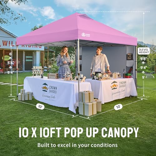 CROWN SHADES Canopy Tent, 10 x 10 Foot Portable Pop Up Outdoor Shelter with Pocket Sidewall, Push Center Lock, UV Protection, and Carry Bag, Pink - color: Pink