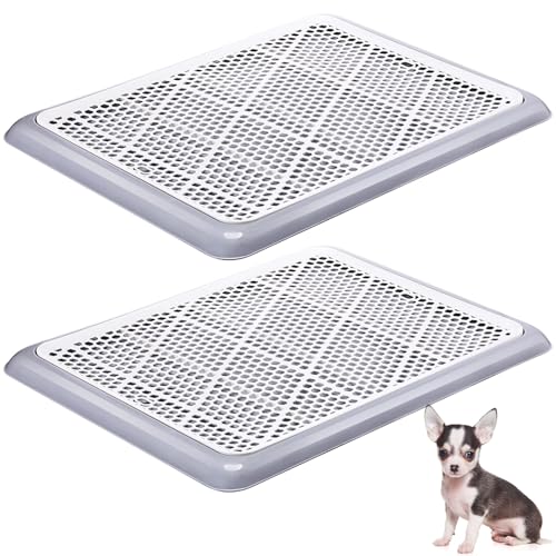 Mifoci 2 Pcs Dog Potty Tray Mesh Puppy Training Pad Holder Floor Protection Portable Pee Pad Pet Toilet Training Tray Litter Box Corner for Medium and Large Dogs (19.7 x 14.2 Inch,Gray) - color: Gray, size: 19.7 x 14.2 Inch