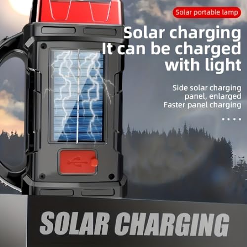 IFTHFOUR High Lumens Solar Flashlight - LED Work Light with USB-C Rechargeable, Waterproof, Multi-Function Flashlight & Lantern for Camping, Emergencies, and Outdoor(RED) - color: Red