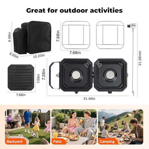 Adjustable 2-Burner Portable Stove with 16000 BTU, with Camping Grill and Carrying Bag, Portable Propane Camp Stove with 2 Burners & Piezo Ignition for Camping, Backyard BBQ,Tailgating (Orange) - color: orange