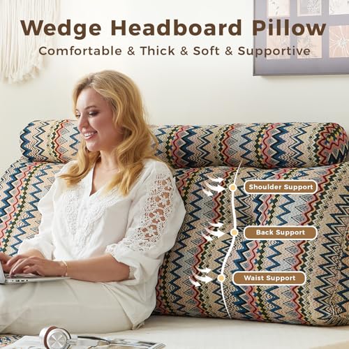 Healthy and comfortable bedside pillow, sponge headboard, latex long strip pillow for teenagers and students, can be disassembled and washed reading bedside backrest pillow, low backrest sofa pillow - color: Twilight Bloom, size: Full