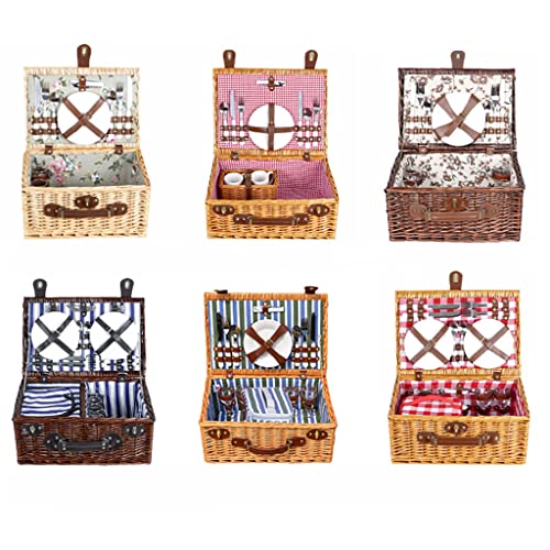 Storage Basket,Willow Picnic for 4 Wicker Set Hamper with Insulated Liner &Cutlery Service Kit, Accessories for Camping,Wedding,Valentine Day,Gift - color: A, size: 54x34x20cm