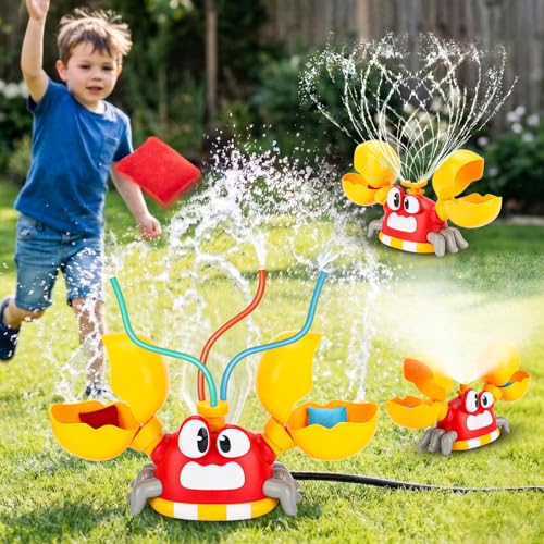 Water Sprinkler for Kids, Summer Outside Water Toys Attached to Garden Hose with 3 Spray Patterns & 4 Bean Bags for Toss Game, Kids Sprinklers for Yard Lawn Pool Games for Age 4-12 Yr Old Boys Girls - color: Red