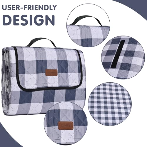 Extra Large Picnic Blanket 80''x 60'' Picnic Mat Waterproof Sand Proof Foldable for Beach, 5-Layer Outdoor Blanket for 6 to 8 Adults,Camping Lawn Hiking Travel Park Music Festival Wedding Mats(Gray) - color: Grey, size: 5' x 6'8" (Square)