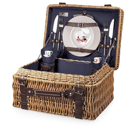 PICNIC TIME Disney Pixar Ratatouille Champion Picnic Basket for 2, Large Wicker Picnic Set with Cutlery Service Kit, (Navy Blue), 15.8 x 12 x 7.5 - color: Disney Pixar Ratatouille - Navy Blue