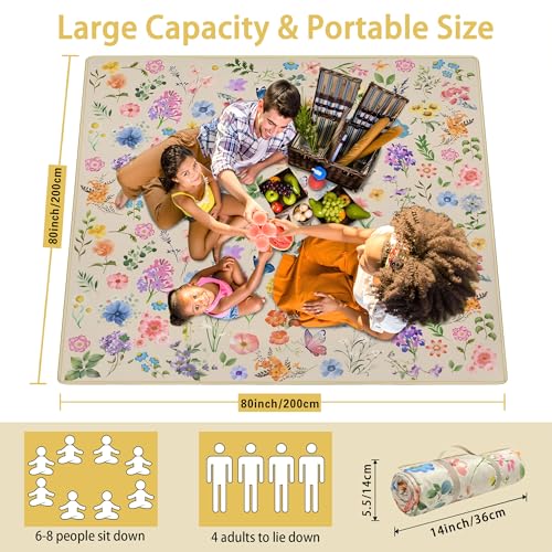 Supfitness Extra Large Picnic Blankets Waterproof Foldable (80 "x 80") Beach Blanket Waterproof Sandproof,3-Layer Thicking Mat Outdoor Packable Camping Blanket(Bohemian) - color: Light Yellow, size: 80x80in