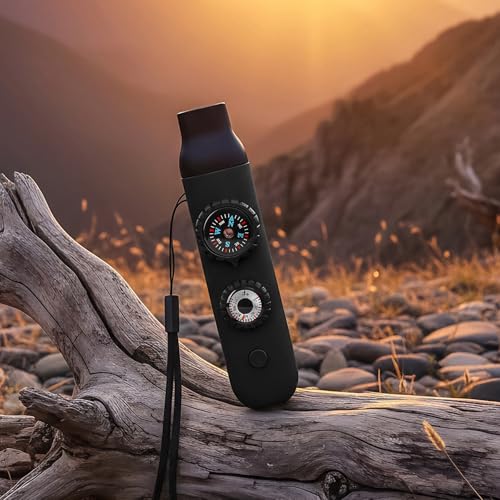 Multifunctional Survival Emergency Whistle for Kids with Compass Hiking Survival, Thermometer & Neck Lanyard | Emergency Safety Gear for Hiking, Camping, Kayaking, Boating, Climbing - color: obsidian black2pcs