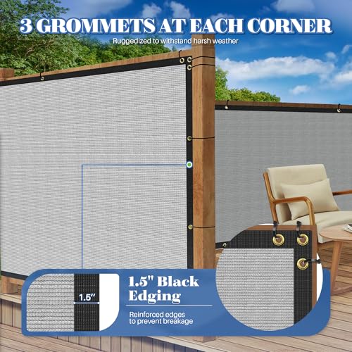 ECOOPTS 4'x20' Privacy Fence Screen Windscreen with Copper Grommets, Fit for Commercial Fence and Residential Garden Outdoor 90% UV Blockage, Cable Zip Ties Included (Gray)