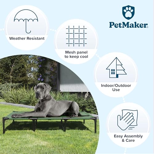 Elevated Dog Bed - 48x35.5-Inch Portable Pet Bed with Non-Slip Feet - Indoor/Outdoor Dog Bed or Puppy Cot for Pets up to 110lbs by PETMAKER (Green) - color: Green, size: X-Large