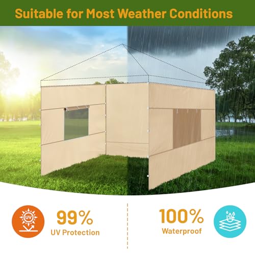 3 Pcs 10x10 Canopy Sidewalls with Roll-up Windows for 10x10 Pop Up Canopy Straight Leg Outdoor Instant Canopy Sidewall Waterproof & UV Protected for Outdoor Event Tents, 3 Sidewalls Only, Beige - color: Beige