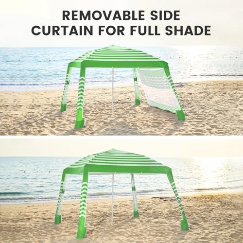 Zeraty Beach Cabana 8'×8', Portable Beach Canopy with Side Wall, UPF 50+ Silver-Coated Beach Tent Sun Shelter, Wind Resistant Adjustable Altitude Beach Umbrella Tent for Family, Green - color: Green