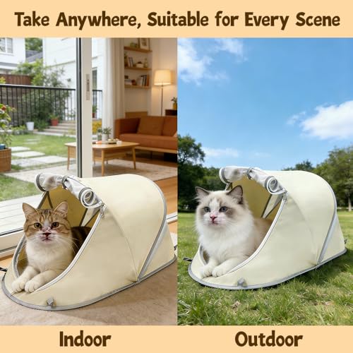 Mini Pop Up Pet Tent for Small Cats & Dogs Only, Instant No Assembly Sun Shade Pet Shelter for Beach, Camping & Outdoor, Foldable Portable Pet Bed Tent, 27'' x 14'' x 12''