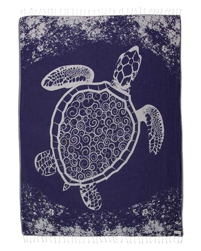 Sand Cloud Large Turkish Beach Towel - Sand Free - 100% Organic Turkish Cotton Yarn - Quick Dry Towel for Beach, Picnic, Blanket or Bath - As Seen on Shark Tank - Marine Life (Navy Crush Turtle) - color: Crush Turtle Navy, size: X-Large