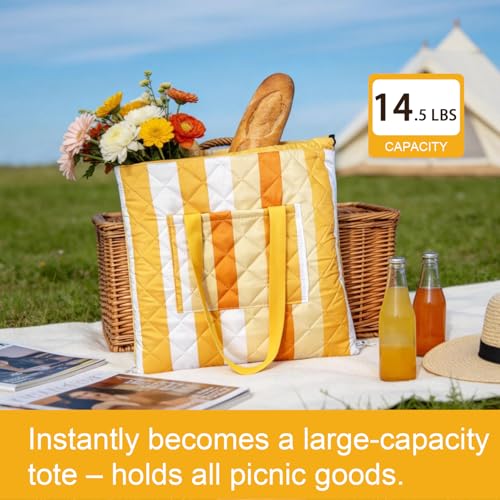 2 in 1 Tote Picnic Blanket Waterproof Outdoor Camping Mat,Large Capacity Beach Blanket 80''x80'' 7 Layers Easy to Foldable and Carry. - color: Yellow
