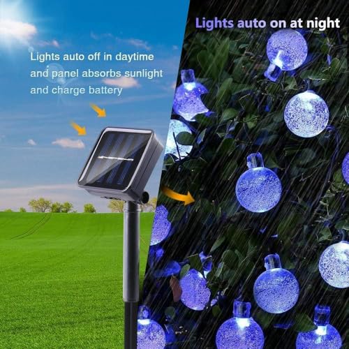 Toodour Solar String Lights Outdoor, 36ft 60 LED Globe String Light with 8 Mode, Waterproof Crystall Ball Lights Solar Patio Lights for Garden, Lawn, Patio, Gazebo, Yard, Outdoor Decor - Blue - color: Blue, size: 36ft