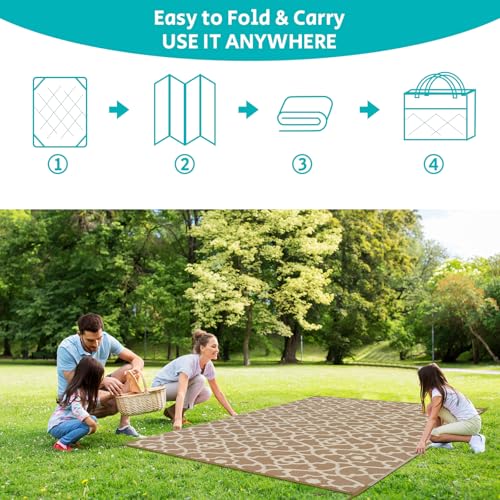 HEBE Outdoor Rug Waterproof 8x10, Plastic Straw Rug Camping Rug, Reversible Outdoor Patio Rugs RV Mat Clearance, Indoor Outside Floor Carpet for Porch,Deck,Camper,Balcony,Backyard - color: Beige, size: 8' x 10' (Rectangular)