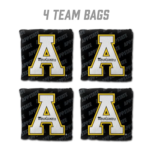 YouTheFan Officially-Licensed NCAA Set of 4 Cornhole Bags - All Weather Regulation 6” x 6” Size - 16oz Weight - Designed in USA - color: Appalachian State Mountaineers - Black