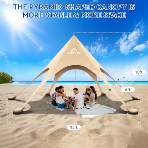 Beach Tent Sun Shelter & Portable Beach Canopy UPF 80+ UV Protection, Beach Shade Canopy with 6 Sandbags, Sand Shovel Ground Pegs for Outdoor Camping, Picnics (12x12 Ft, Beige) - color: Beige