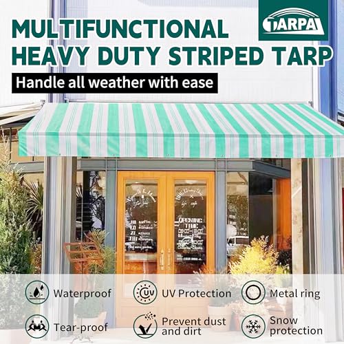 TARPAL Heavy Duty Poly Tarp 10x12 Feet 12mil Striped tarp Multipurpose Protective Cover Durable, Waterproof, Weather Proof, UV,Rip and Tear Proof（Green/White） - color: Green/White Striped-12mil, size: 10x12 Feet-Finished size