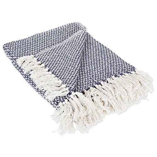DII 100% Cotton Basket Weave Throw for Indoor/Outdoor Use Camping Bbq's Beaches Everyday Blanket, 50 x 60, Woven Stripe - color: Nautical Blue, size: 50x60"