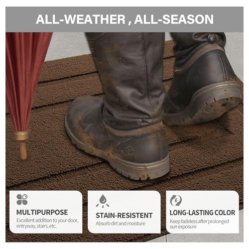 GRANNY SAYS Front Door Mat Outside Entrance, Welcome Matt Non-Slip, Outdoor Door Mats for Entryway, Long Front Porch Mat Low Profile Resist Dirt Easy to Clean, 48"x32", Dark Brown - color: A-dark Brown, size: 2'8" x 3'11" (Rectangular)