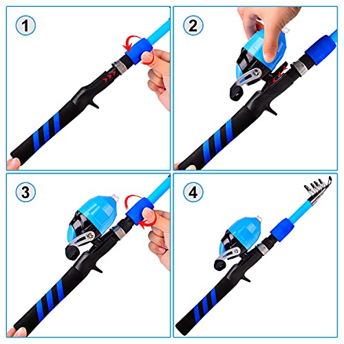PROBEROS Kids Fishing Pole - Portable Telescopic Fishing Rod and Reel Combo Kit - Spincast Fishing Reel Casting Rods with Lures Lines Tackle Box and Bag for Boys Girls Youth Fishing - color: Blue(Black Handle Rod), size: 1.8M/5.9Ft