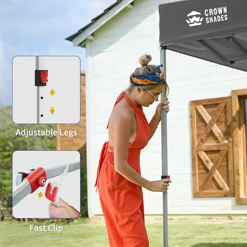 CROWN SHADES 12x12 Pop Up Canopy Tent Instant Commercial with 150D Silver Coated Fabric Including 1 Removable Sidewall, 4 Ropes, 8 Stakes, Weight Bags, STO 'N Go Bag, Grid Grey - color: Grid Grey, size: 12x12FT