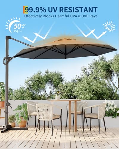 TrailBlaze 10ft Cantilever Patio Umbrella – 360° Rotating Offset Sun Shade with Adjustable Tilt, Waterproof Windproof 600D Oxford Canopy, Heavy-Duty Rustproof Aluminum Frame, Cross Base – Ideal for Garden, Patio, Poolside - color: Grey