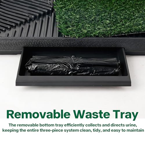 Pawise Dog Grass Pad with Tray, 20x25 Inch Artificial Turf Puppy Potty Pad, Indoor Outdoor Dog Toilet with Pull-Out Drawer & Free Garbage Bags, Dogg Litter Box for Potty Training - size: Large