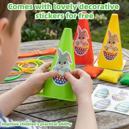 4-in-1 Plastic Carnival Party Games Set,Includes Ring Toss Games, Bean Bag Toss Games, Cones & 3-Legged Race Games, Sports & Outdoor Game Toys for Backyard, Birthday & Family Party