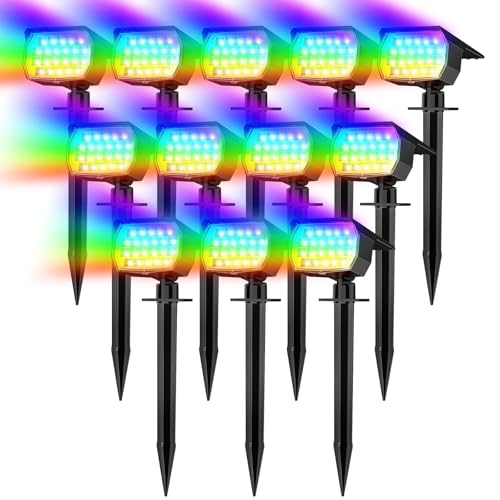WENATY Solar Spot Lights Outdoor Color Changing, [7 Mode/12 Pack] Christmas Landscape Spotlights, Solar Lights Outdoor Waterproof, Solar Led Powered Flood Light for Outside Pathway Yard Garden Walkway - color: Multicolor, size: 12 Pack
