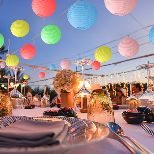 KNONEW 10 Pack 10" Multicolor Outdoor Silk Lanterns Decorative Party Wedding Hanging Chinese Japanese Waterprooof Round Lantern for Birthdays, Parties Decoration (No Light Bulbs Included) - color: Mixed colors, size: 10Pcs