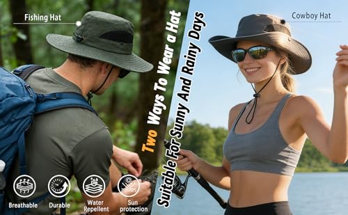 ZOORON Sun Hats for Men Women, Wide Brim Safari Hats UV Protection UPF50+ Waterproof Boonie Hats for Fishing Hiking Camping - color: 1pack-dark Gray