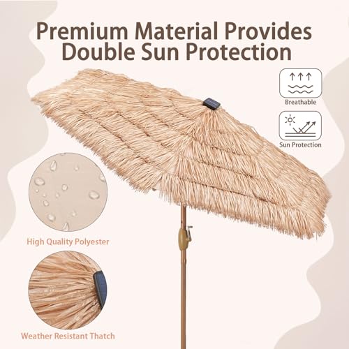 GDY 7.5 ft Tiki Patio Umbrella, Hula Thatched Umbrella with18 LED Sloar Ligths, Pool, Patio, Beach - color: Thatch+18 Lights, size: Umbrella Only
