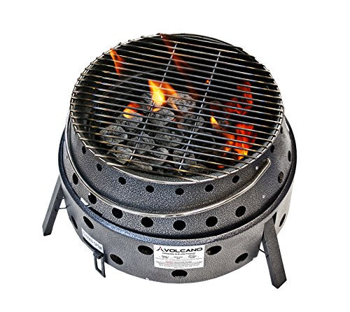 Volcano 3 Collapsible Portable Grill/Stove, Propane, Charcoal and Wood, 19500 BTU Burner, 13 Inch Cooking Surface, Camping Stove for Backpacking, Hiking, Picnic and BBQ, Carry Bag and Hose Included - style: Volcano 3 – Base Grill