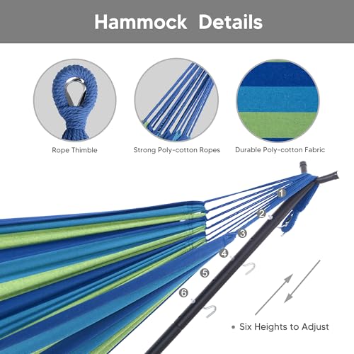 SUNCREAT 2-in-1 Hammocks Hammock Chair with Stand, 475 lbs Capacity, Heavy Duty Two Person Hammock with Stand, Patented, Blue Stripe - color: A-blue Stripe