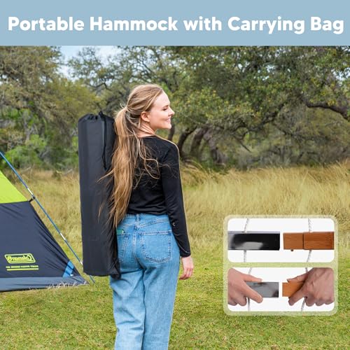 SUNCREAT Portable Outdoor Hammock with Stand Included, Double Hammock with Stand for Outside, Yellow Blue - color: Yellow Blue