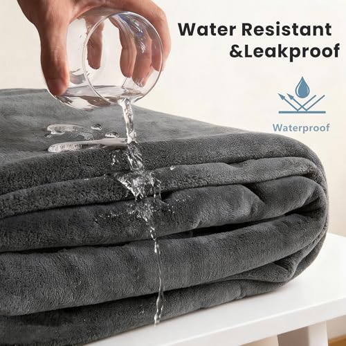 gogobunny Waterproof Blanket for Dogs and Cats, Reversible Flannel Double-Sided Furniture Protector for Couch Sofa Bed Against Spills & Pet Fur (50" x 60", Dark Grey/Light Grey) - color: Dark Grey/Light Grey, size: 50" x 60"