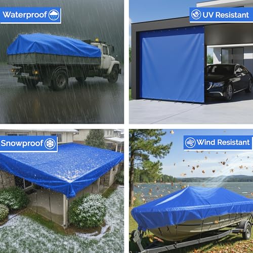Covers & All Heavy Duty Waterproof Tarp – 18 Oz PVC Polyester Vinyl Tarp, Tear & UV Resistant with Reinforced Edges and Grommets for Industrial, Construction & Equipment Coverage(8 ft x 12 ft, Blue) - color: Blue, size: 8' x 12'