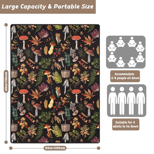 Picnic Blankets Waterproof Large, 80"x 60" Outdoor Beach Blanket Sandproof Foldable Lightweight Portable 3-Layer Camping Mat for Parks,Hiking,Travel,Music Festival,Concerts(Mushroom) - color: Black Mushroom, size: 5' x 6'8" (Rectangular)