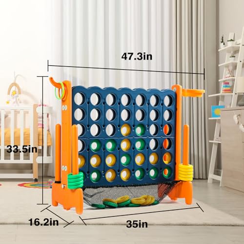 Giant 4 Row Game with Carrying Bag and Mesh Fabric .Giant 4-to-Score Game Set Suitable for Indoor and Outdoor Holiday Parties and Family Gatherings.（Dark Orange） - color: Dark Orange