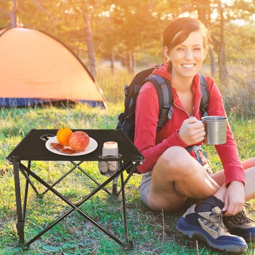 KOCASO 1Pc Foldable Camping Table Portable Picnic Table Lightweight Travel Desk with 2 Cup Holders Carrying Bag - color: Black-new