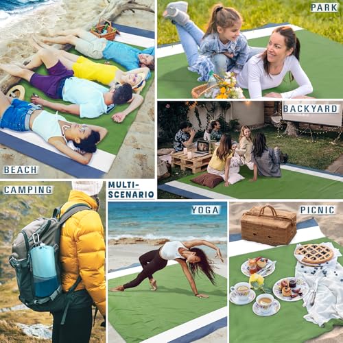 Beach Blanket 78''×81'' Suits 1-5 Adults Waterproof Sandproof Oversized Lightweight Blanket Packable Large Picnic Mat for Beach Travel Camping Picnic Hiking - color: Army Green, size: 78''x81''