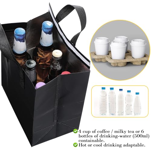 50 Pcs Insulated Take Away Bags,Thermal Insulation Food Bag for Coffee, Milky Tea,Take-away Dinner, Fresh Seafood, Cold or Warm Food drive for Restaurant, Retail Store or Picnic/BBQ (Black)