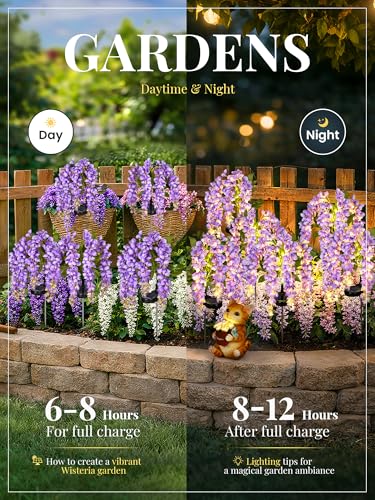 GIGALUMI Solar Lights Outdoor for Garden Decor, 3 Pack Solar Flower Lights Waterproof, 2 Lighting Modes Wisteria for Pathway,Yard, Patio Decoration, Gardening Gifts for Women (Purple) - color: Purple