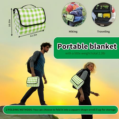 CUNCUI Picnic Outdoor Blankets, Extra Large 79x79in Beach Blanket, Thick 3-Layers Camping Waterproof Mat for Camp Hiking Park, Portable Foldable Rug for Family-Green, Sandproof & Machine Washable - color: Green