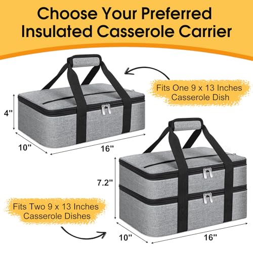 Insulated Casserole Carrier, Portable Casserole Carrier for Hot or Cold Food Lunch Tote Warmer or Cooler Bag, Lasagna Lunch Bag for Potluck Parties- Fits 9" x 13" Baking Dish-Light Gray - color: Light Gray, size: 16x10x4 in